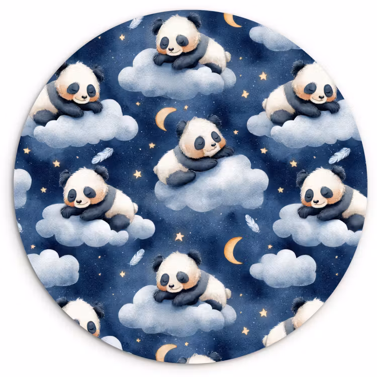 Panda's - Slapen - Blauw Wandcirkel kunststof plaat 5mm dik klein 188 -3d