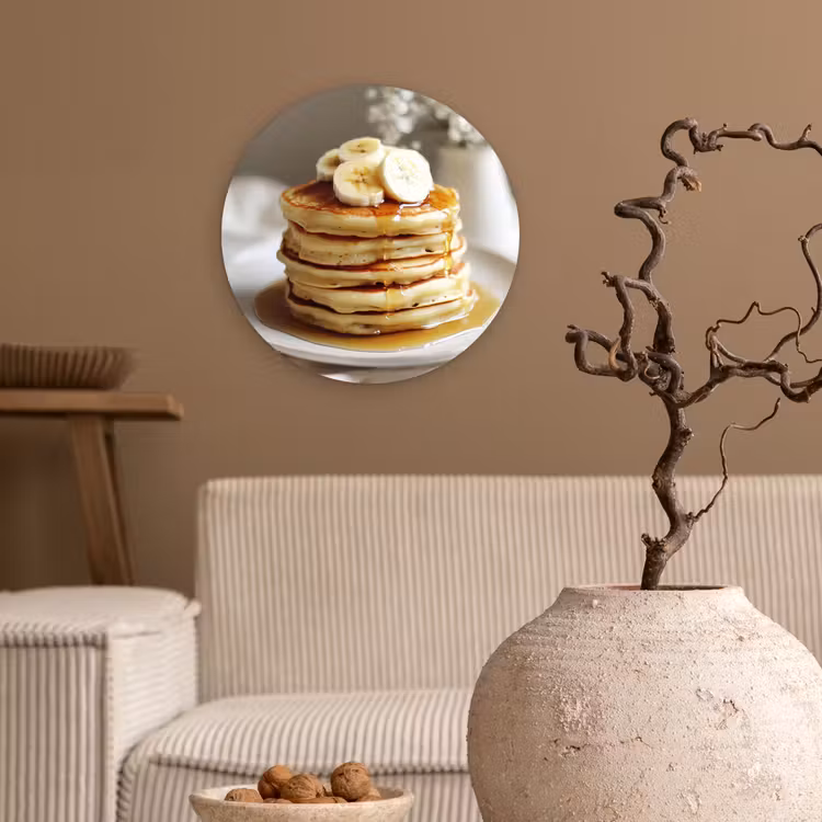 Pannenkoeken - Banaan - Siroop - Wit - Beige Wandcirkel kunststof plaat 5mm dik klein -sfeer1