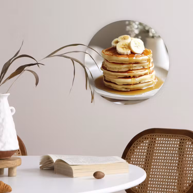 Pannenkoeken - Banaan - Siroop - Wit - Beige Wandcirkel kunststof plaat 5mm dik klein -sfeer4