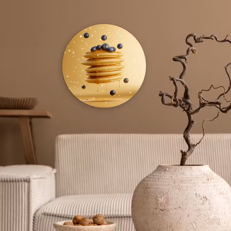 Pannenkoeken - Eten - Honing - Geel Wandcirkel kunststof plaat 5mm dik klein -sfeer1