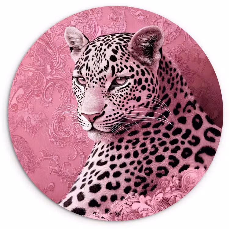 Panter - Luxe - Roze Wandcirkel kunststof plaat 5mm dik klein -3d