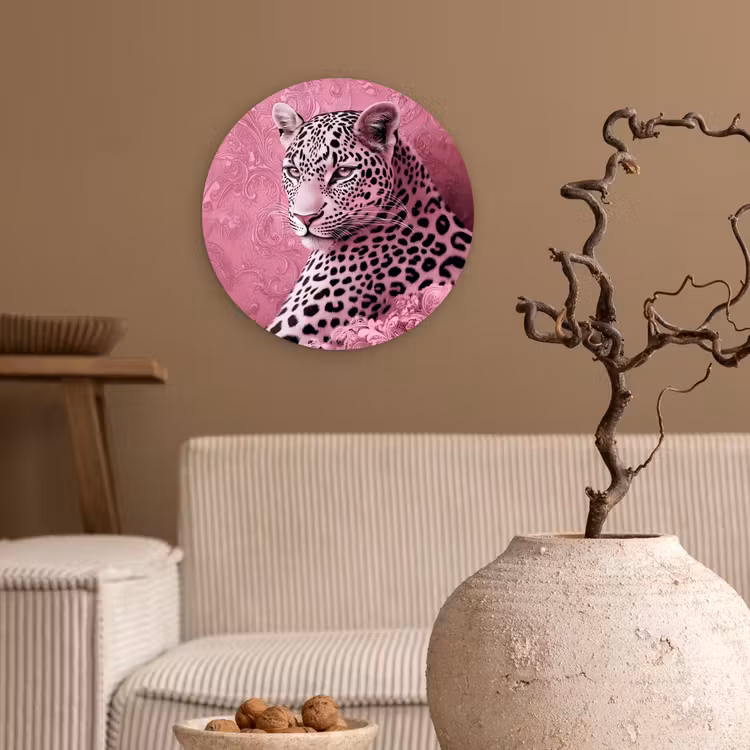 Panter - Luxe - Roze Wandcirkel kunststof plaat 5mm dik klein -sfeer1
