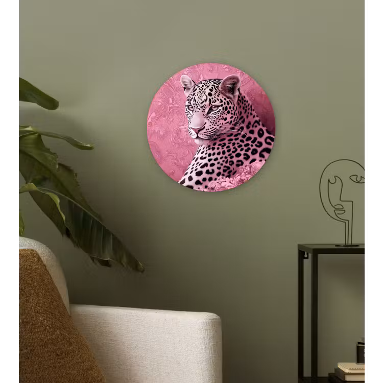 Panter - Luxe - Roze Wandcirkel kunststof plaat 5mm dik klein -sfeer3
