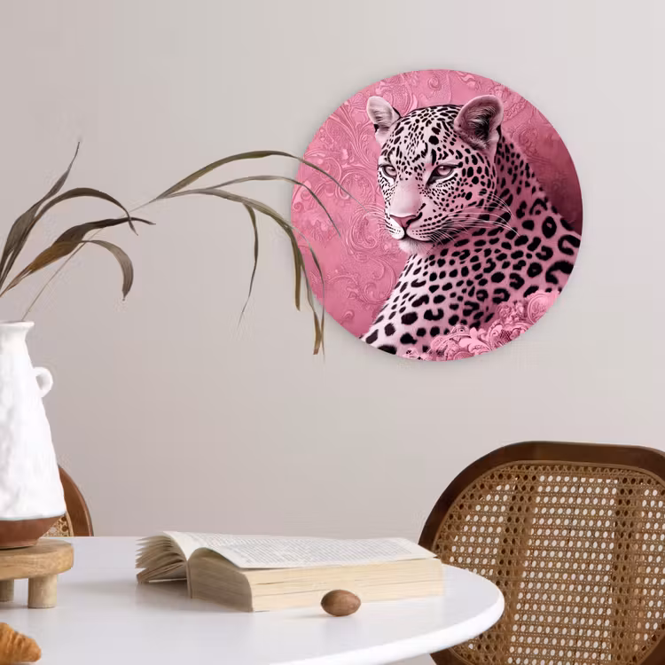 Panter - Luxe - Roze Wandcirkel kunststof plaat 5mm dik klein -sfeer4