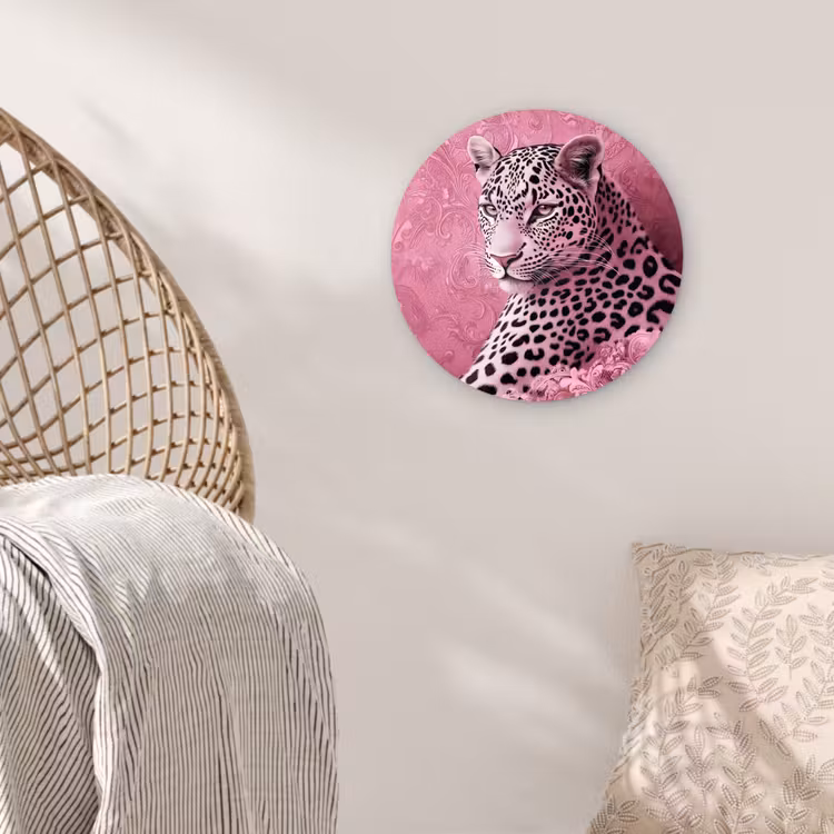 Panter - Luxe - Roze Wandcirkel kunststof plaat 5mm dik klein -sfeer5