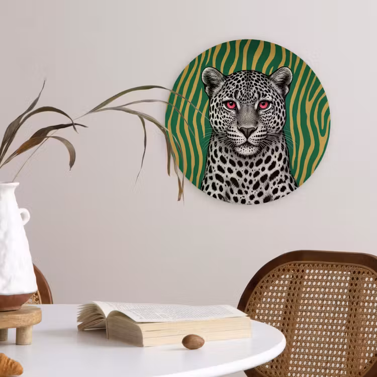 Panter - Zebrapatroon - Groen Wandcirkel kunststof plaat 5mm dik klein -sfeer4