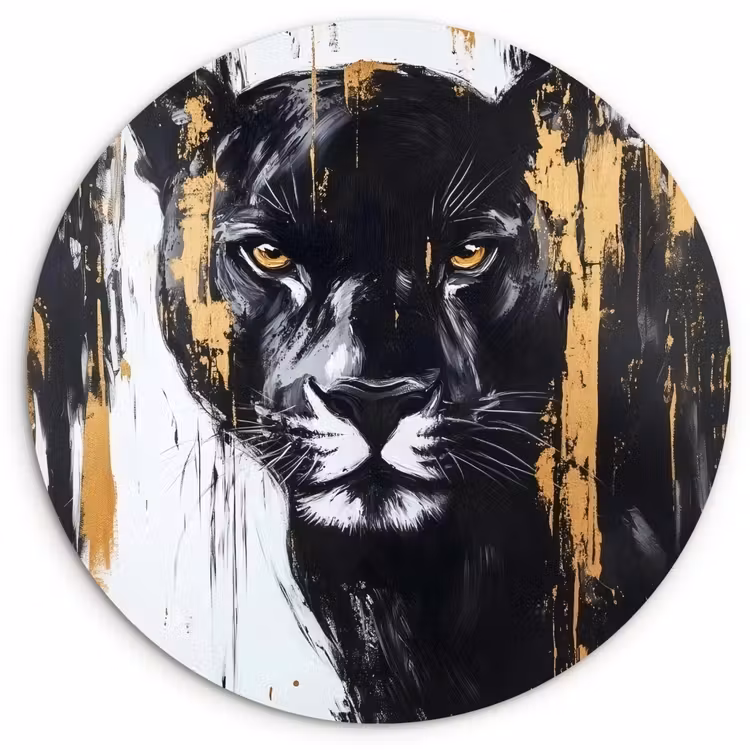 Panter - Zwart - Abstract - Verfstreken Wandcirkel kunststof plaat 5mm dik klein -3d