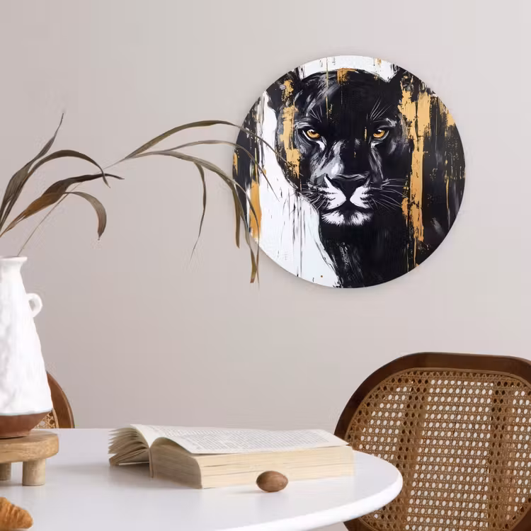 Panter - Zwart - Abstract - Verfstreken Wandcirkel kunststof plaat 5mm dik klein -sfeer4