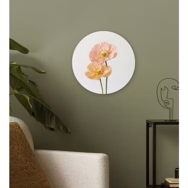 Papavers - Botanisch - Roze Wandcirkel kunststof plaat 5mm dik klein -sfeer3
