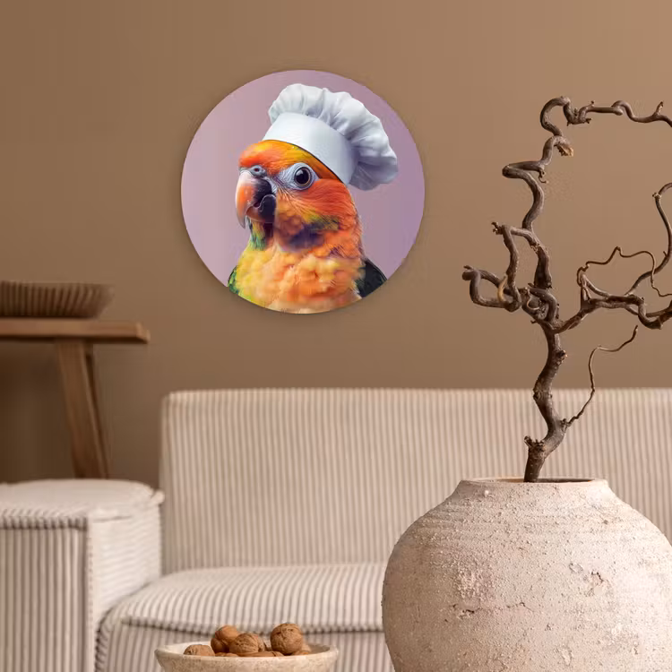 Papegaai - Koksmuts - Nieuwsgierig - Vogel Wandcirkel kunststof plaat 5mm dik klein -sfeer1