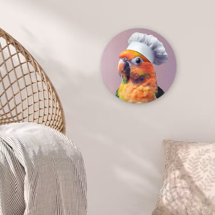 Papegaai - Koksmuts - Nieuwsgierig - Vogel Wandcirkel kunststof plaat 5mm dik klein -sfeer5