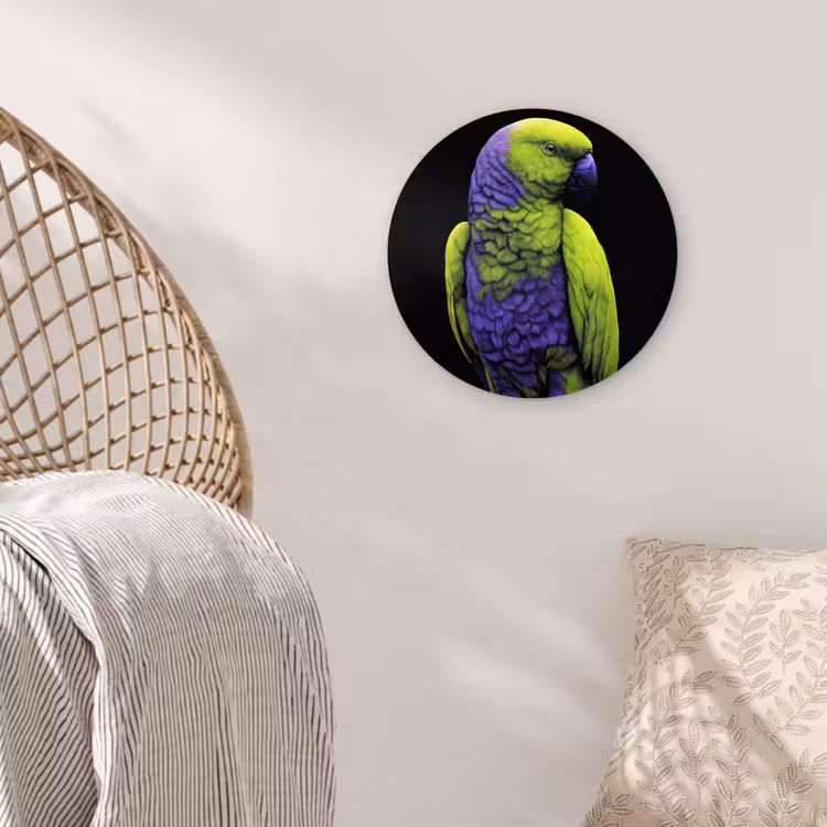 Papegaai - Veren - Opvallend - Groen Wandcirkel kunststof plaat 5mm dik klein -sfeer5