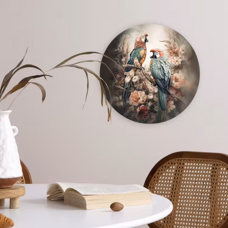 Papegaaien - Vogels - Natuur - Bloemen Wandcirkel kunststof plaat 5mm dik klein -sfeer4