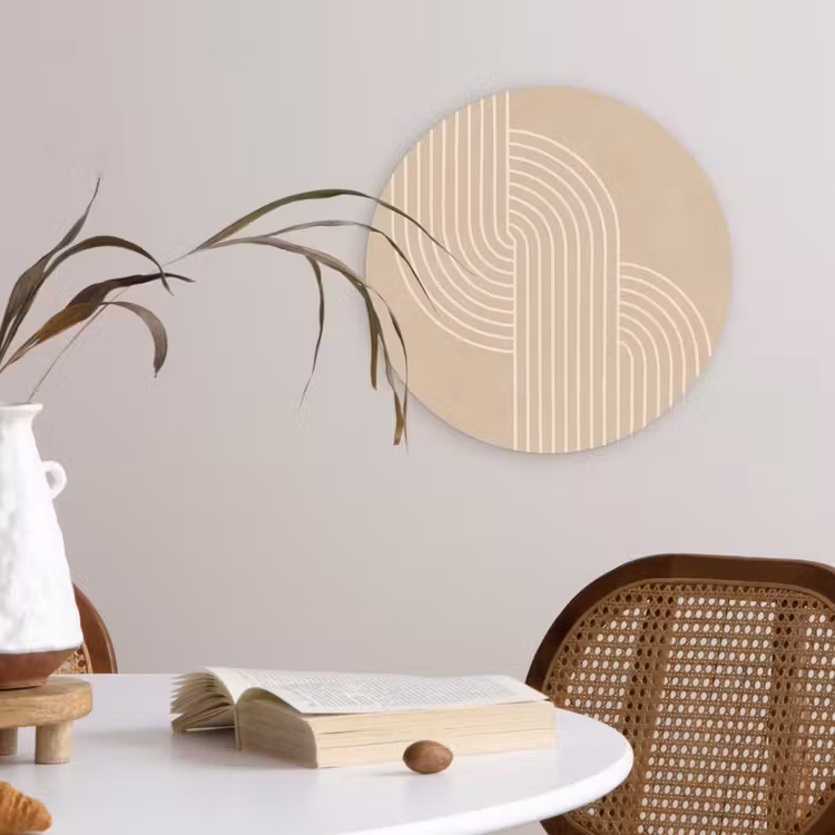 Parallelle lijnen - Lichte textuur - Beige Wandcirkel kunststof plaat 5mm dik klein -sfeer4
