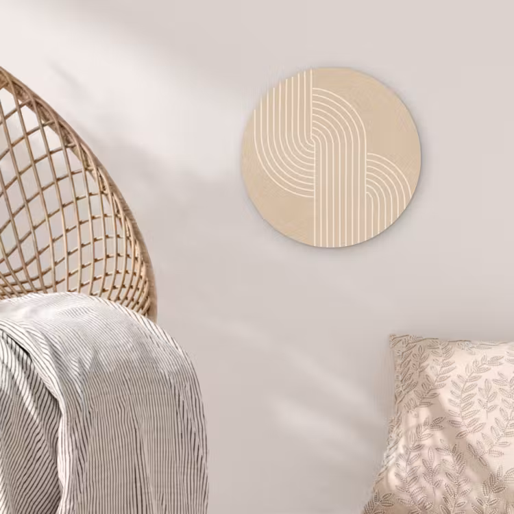 Parallelle lijnen - Lichte textuur - Beige Wandcirkel kunststof plaat 5mm dik klein -sfeer5