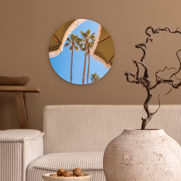 Parasol - Groen - Franjes - Zomer - Tropisch Wandcirkel kunststof plaat 5mm dik klein -sfeer1