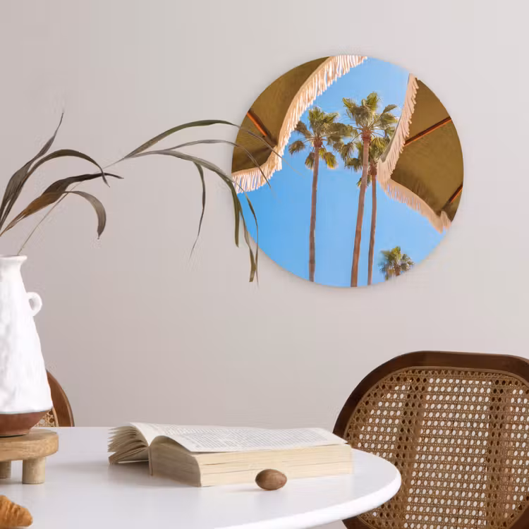Parasol - Groen - Franjes - Zomer - Tropisch Wandcirkel kunststof plaat 5mm dik klein -sfeer4