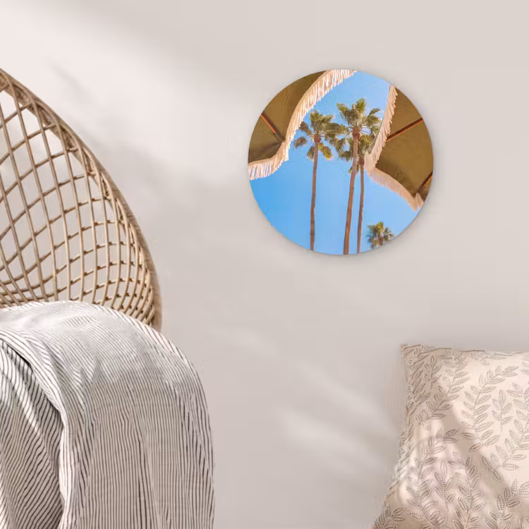Parasol - Groen - Franjes - Zomer - Tropisch Wandcirkel kunststof plaat 5mm dik klein -sfeer5