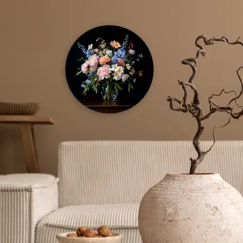 Pastel - Bloemen - Glazen - Vaas Wandcirkel kunststof plaat 5mm dik klein -sfeer1