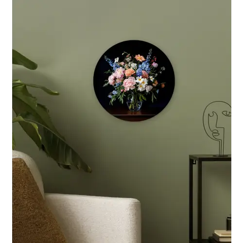 Pastel - Bloemen - Glazen - Vaas Wandcirkel kunststof plaat 5mm dik klein -sfeer3