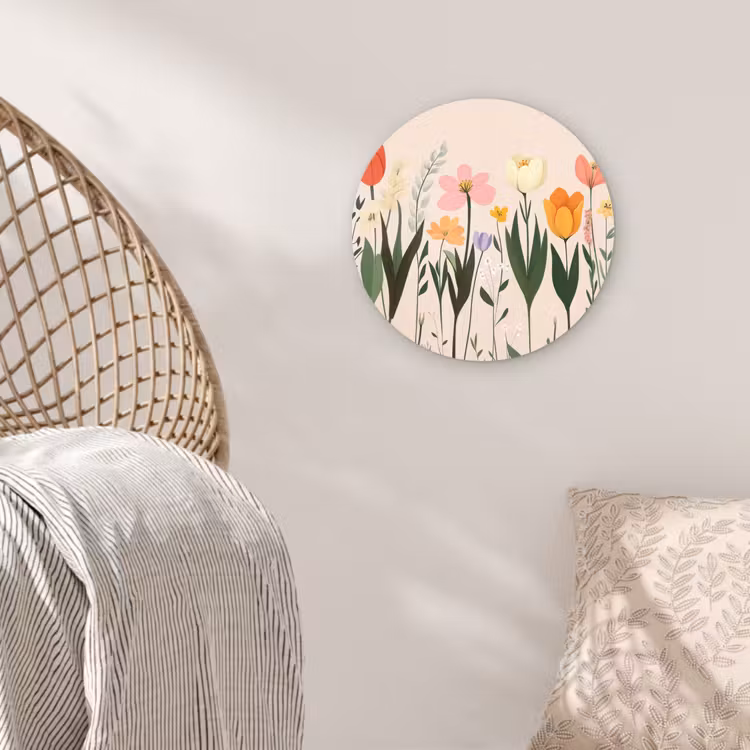 Pasteltinten - Bloemen - Illustratie Wandcirkel kunststof plaat 5mm dik klein -sfeer5
