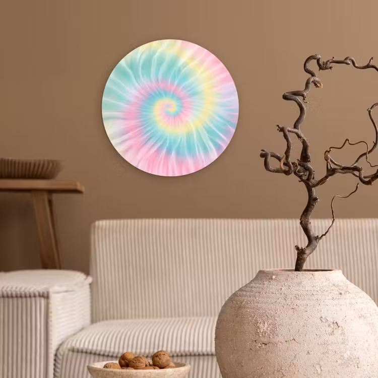 Pasteltinten - Tie dye - Roze Wandcirkel kunststof plaat 5mm dik klein -sfeer1