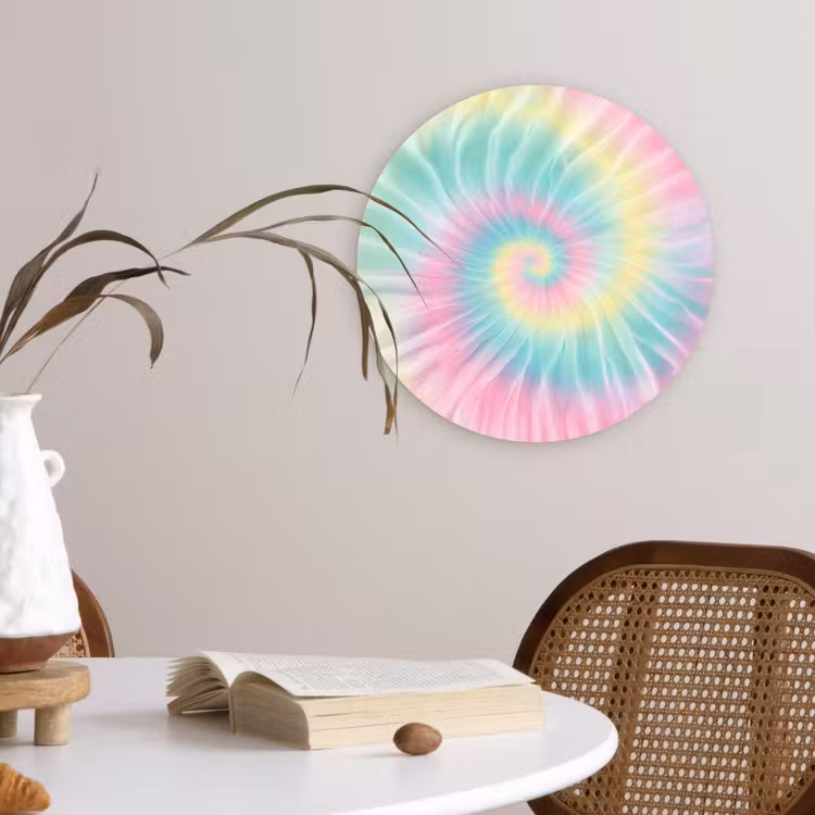 Pasteltinten - Tie dye - Roze Wandcirkel kunststof plaat 5mm dik klein -sfeer4