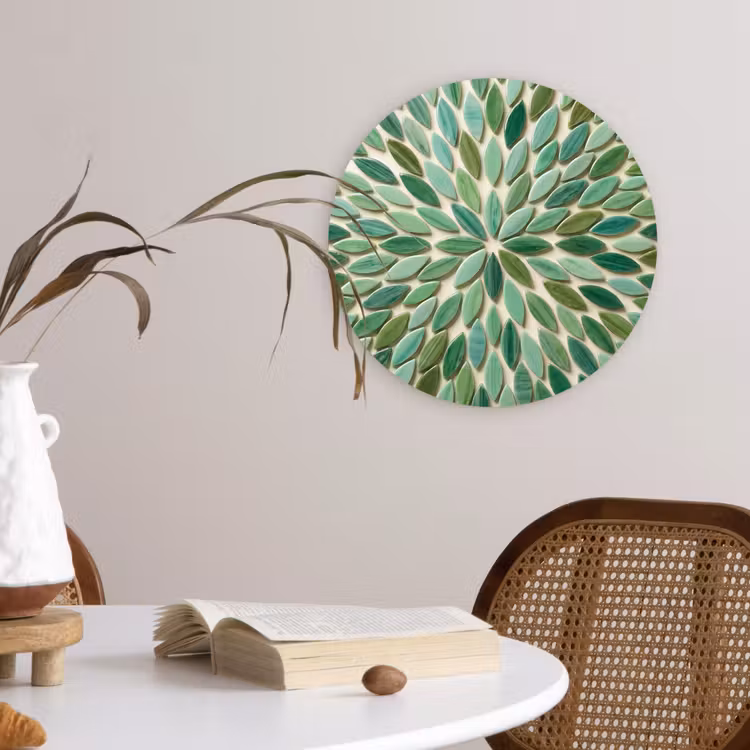 Patroon - Blad - Groen - Abstract Wandcirkel kunststof plaat 5mm dik klein -sfeer4
