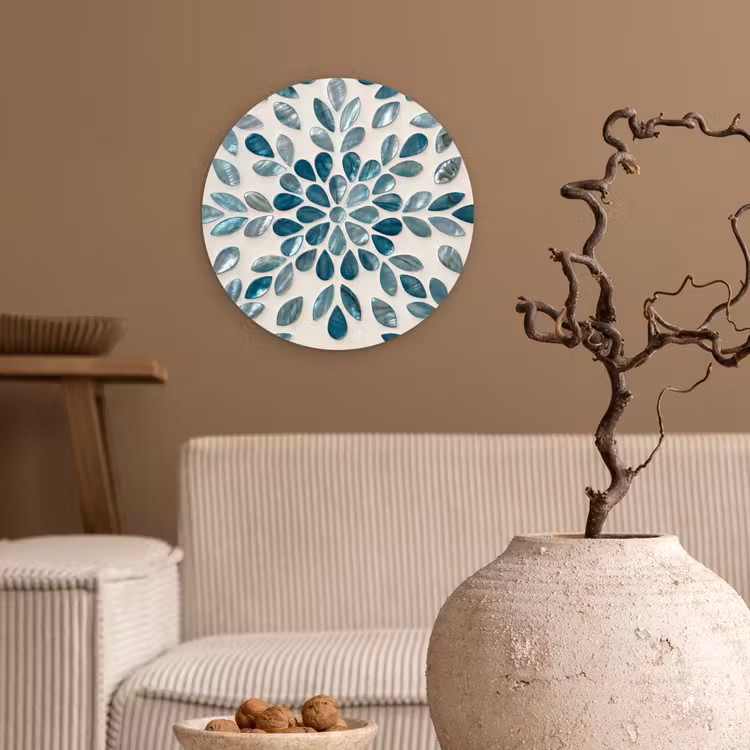 Patroon - Bladeren - Abstract - Modern - Turquoise Wandcirkel kunststof plaat 5mm dik klein -sfeer1
