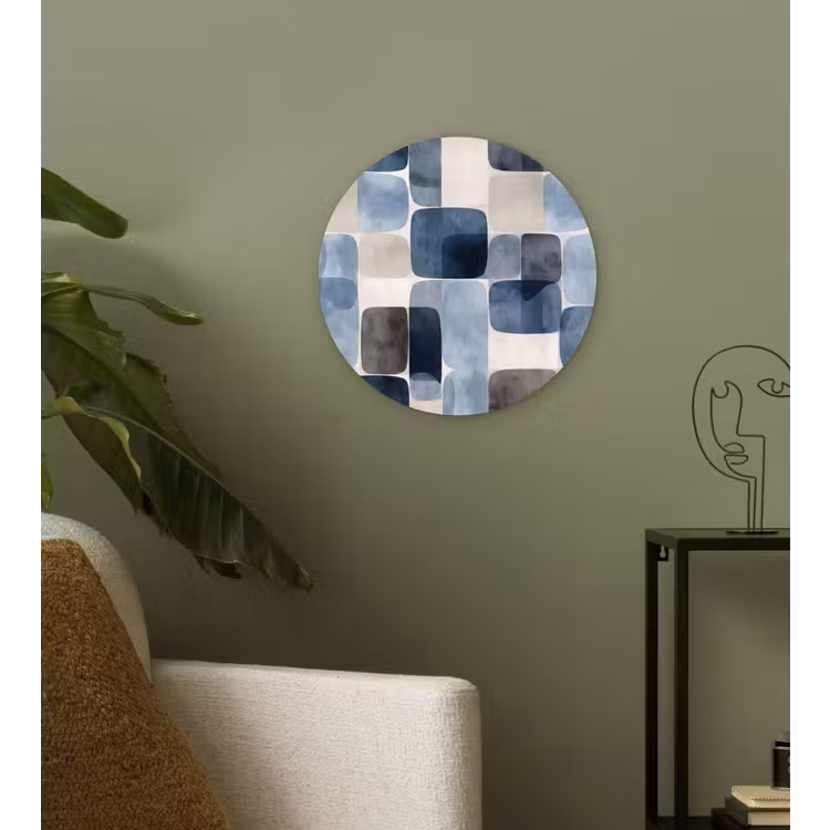 Patroon - Blauw - Vierkanten Wandcirkel kunststof plaat 5mm dik klein -sfeer3