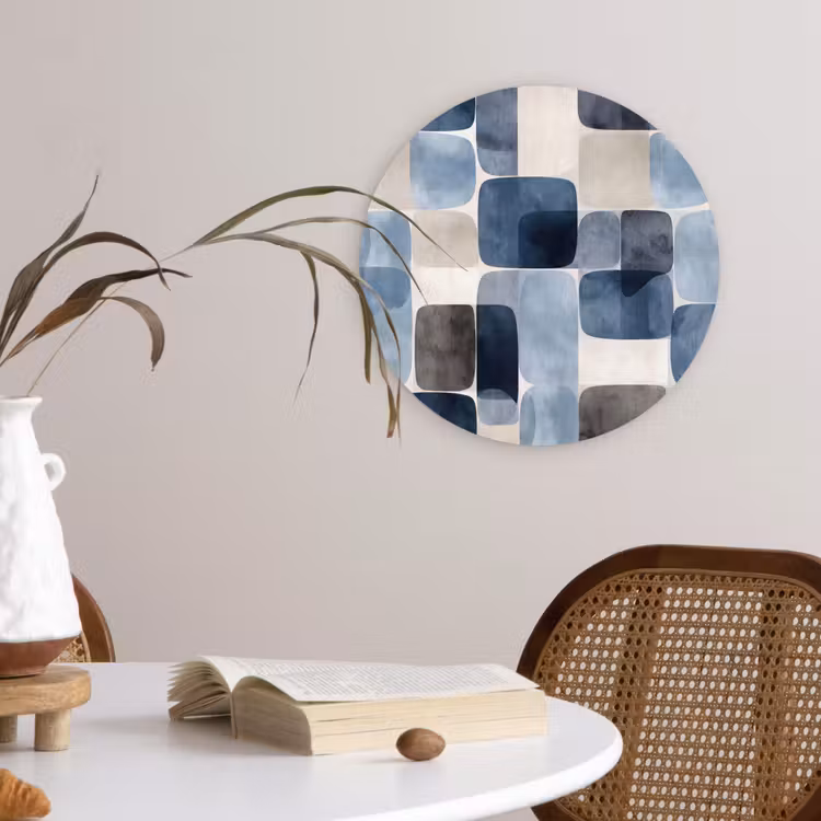 Patroon - Blauw - Vierkanten Wandcirkel kunststof plaat 5mm dik klein -sfeer4