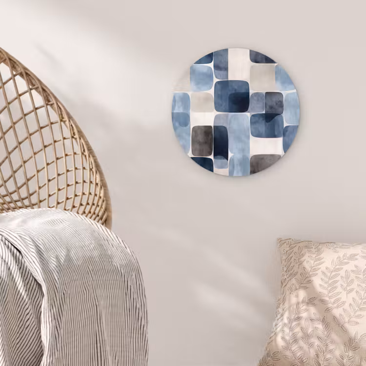Patroon - Blauw - Vierkanten Wandcirkel kunststof plaat 5mm dik klein -sfeer5