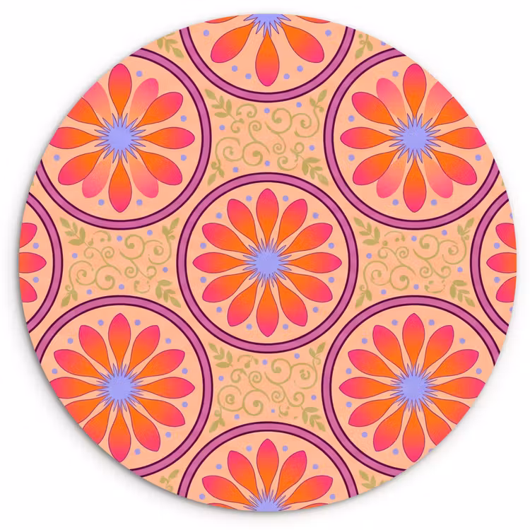 Patroon - Bloemen - Decoratief - Kleurrijk - Modern Wandcirkel kunststof plaat 5mm dik klein -3d