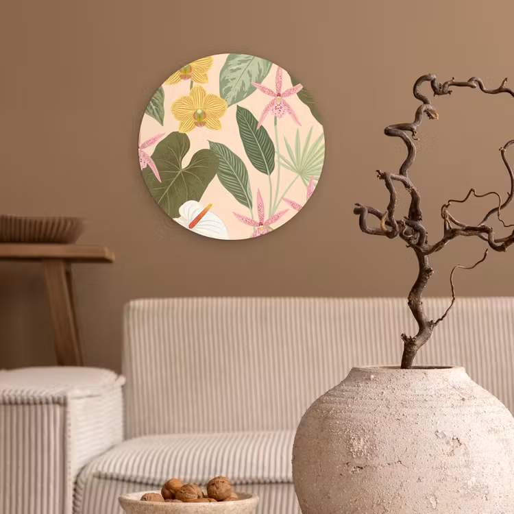 Patroon - Bloemen - Kleurrijk Wandcirkel kunststof plaat 5mm dik klein -sfeer1