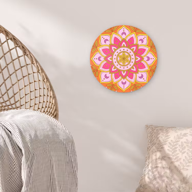 Patroon - Bloemmotief - Decoratie - Abstract - Roze Wandcirkel kunststof plaat 5mm dik klein -sfeer5