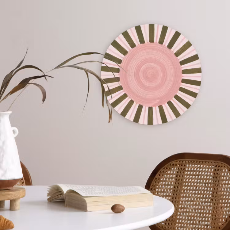 Patroon - Cirkel - Stralen - Abstract - Roze Wandcirkel kunststof plaat 5mm dik klein -sfeer4