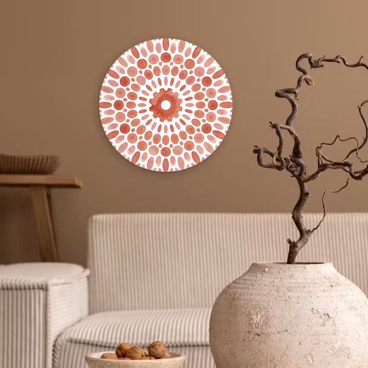Patroon - Cirkels - Abstract - Modern - Rood Wandcirkel kunststof plaat 5mm dik klein -sfeer1
