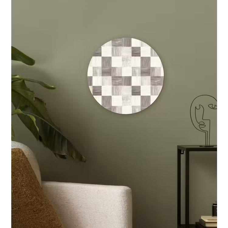Patroon - Dambord - Houtnerf Wandcirkel kunststof plaat 5mm dik klein 188 -sfeer3