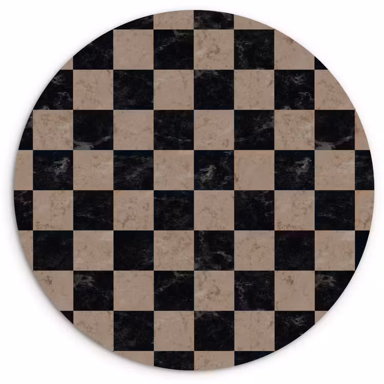 Patroon - Dambord - Marmer Wandcirkel kunststof plaat 5mm dik klein 188 -3d