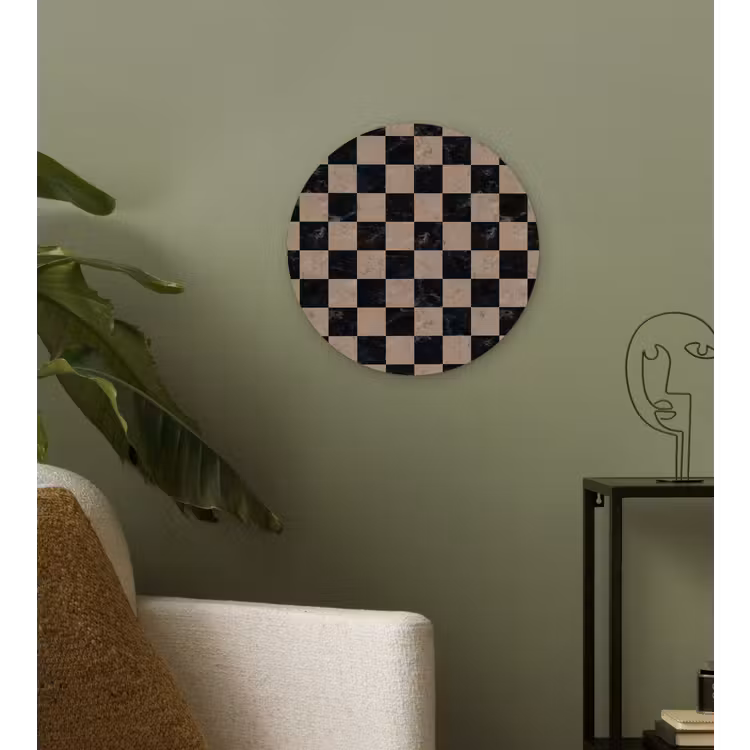 Patroon - Dambord - Marmer Wandcirkel kunststof plaat 5mm dik klein 188 -sfeer3