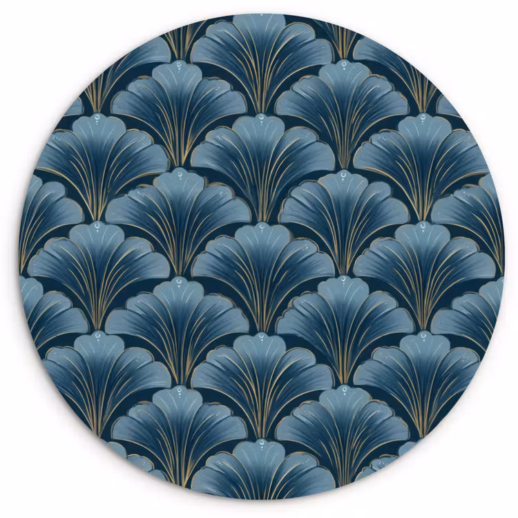 Patroon - Ginkgoblad - Blauw Wandcirkel kunststof plaat 5mm dik klein 188 -3d