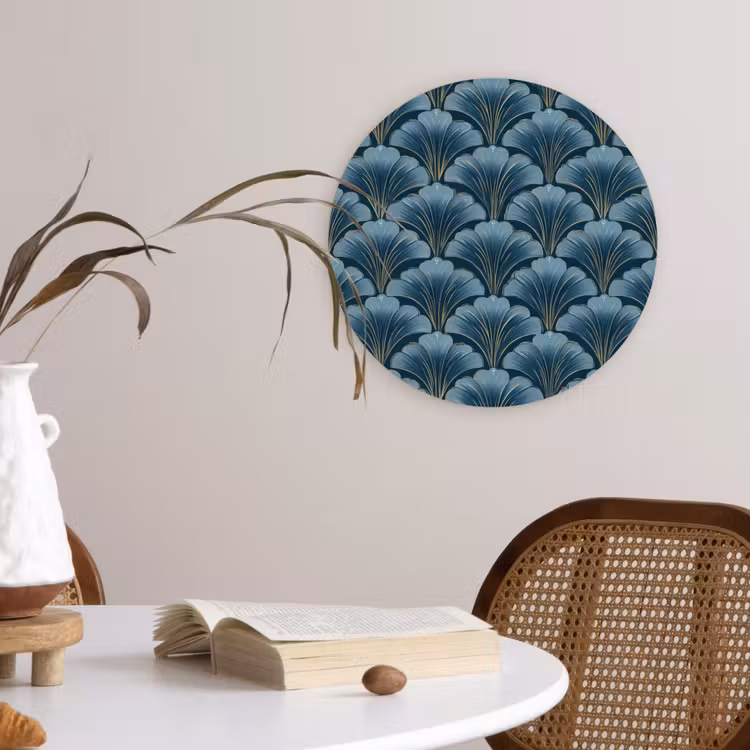 Patroon - Ginkgoblad - Blauw Wandcirkel kunststof plaat 5mm dik klein 188 -sfeer4