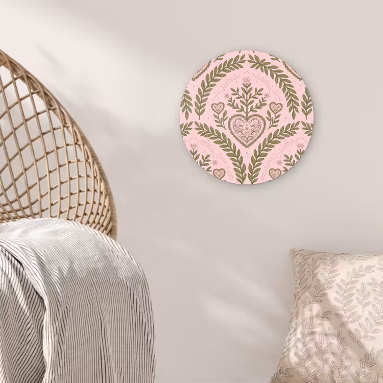 Patroon - Hart - Bloemen - Folkloristisch - Roze Wandcirkel kunststof plaat 5mm dik klein -sfeer5