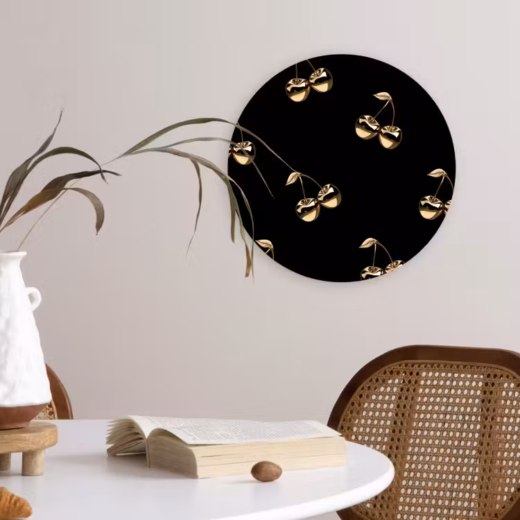 Patroon - Kersen - Goud - Chrome Wandcirkel kunststof plaat 5mm dik klein -sfeer4