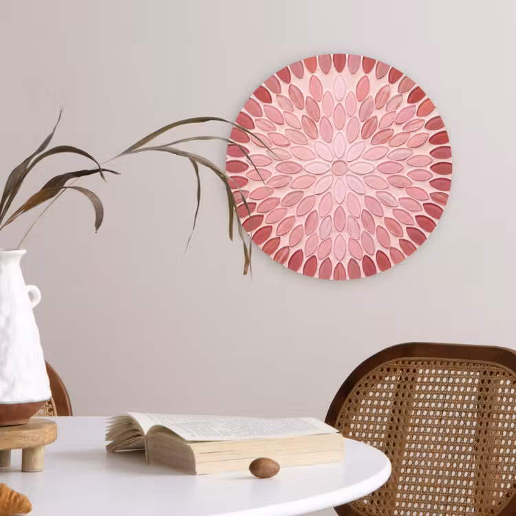 Patroon - Mozaïek - Ovaal - Abstract - Roze Wandcirkel kunststof plaat 5mm dik klein -sfeer4