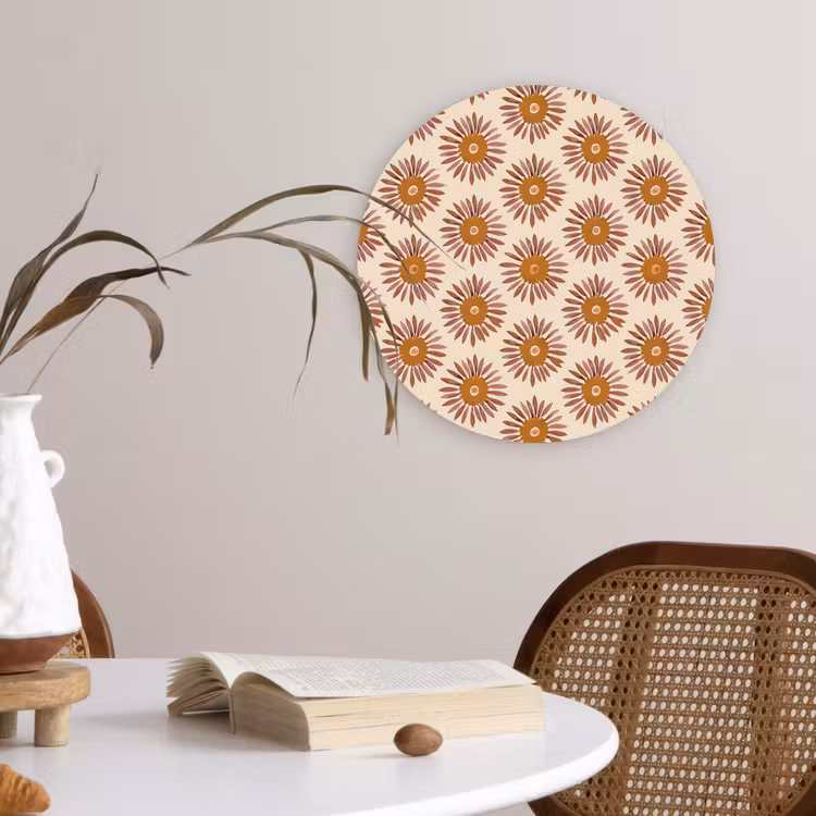 Patroon - Retro - Bruin Wandcirkel kunststof plaat 5mm dik klein 188 -sfeer4