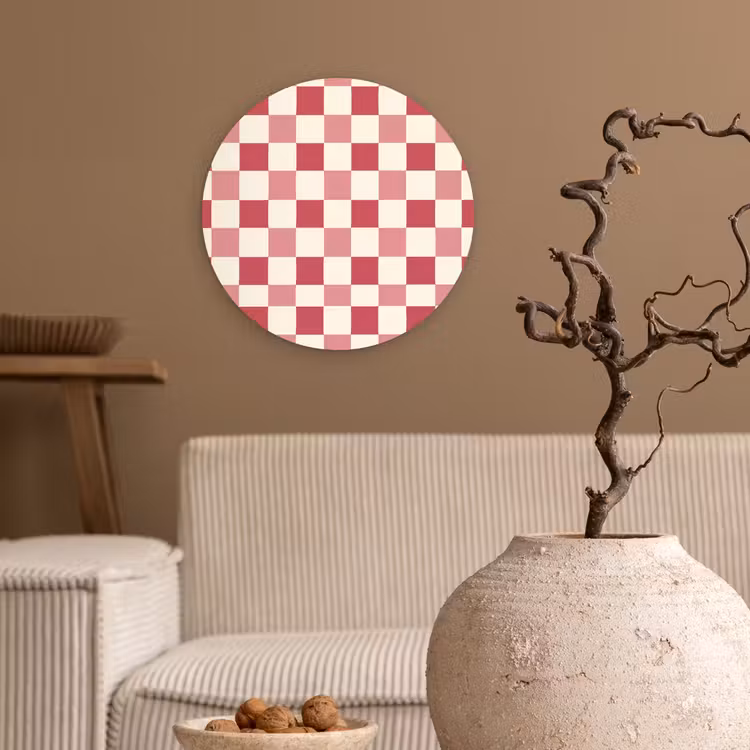 Patroon - Schaak - Roze Wandcirkel kunststof plaat 5mm dik klein 188 -sfeer1
