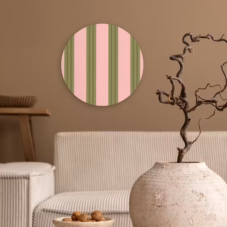 Patroon - Strepen - Abstract - Roze - Groen Wandcirkel kunststof plaat 5mm dik klein -sfeer1