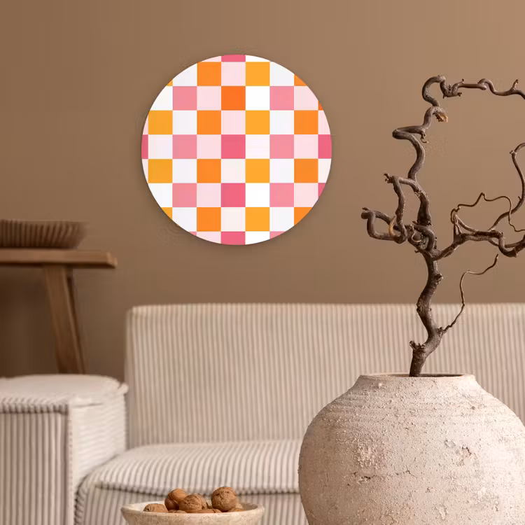 Patroon - Vierkant - Roze Wandcirkel kunststof plaat 5mm dik klein 188 -sfeer1