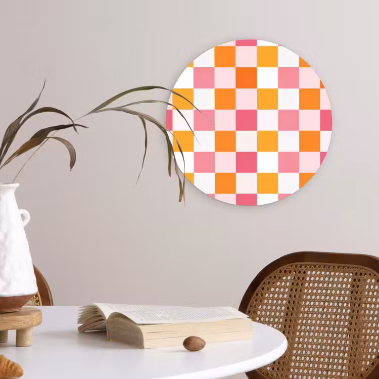 Patroon - Vierkant - Roze Wandcirkel kunststof plaat 5mm dik klein 188 -sfeer4